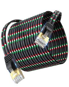 lot 73265 image: SNANSHI Ethernet Cable 25 ft, Flat Nylon Braided Heavy Duty Cat7 Internet Network Cord - 10Gbps High Speed Shielded Pure Copper LAN Cable for Gaming, PS5, Xbox, PC, Router, Smart TV - Retail $6