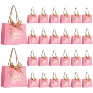 lot 73267 image: 50 Pack Small Thank You Gift Bags with Handles, Pink Mini Party Favor Bags 5.5x 2.5x4.7, Mini Gift Bags Bulk with Bow Ribbon for Valentines Day, Bridal, Wedding, Baby Shower - Retail $23