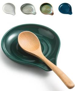 lot 73271 image: Spoon Rest for Stove Top, 5 inch Ceramic Spoon Holder for Kitchen Countertop, Heat-Resistant Large Cooking Utensil Rest for Spatula, Ladle or Tongs, Green - Retail $15
