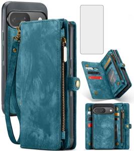 lot 73277 image: Phone Case for Google Pixel 99 Pro 5G Zipper Wallet Detachable Cover with Tempered Glass Screen Protector and Leather Flip Credit Card Holder Cell Accessories Pixel9 9Pro Nine Women Men Blue - Retail $27