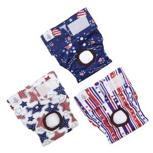 lot 73280 image: CuteBone Dog Diapers Female Washable Small Medium Large 3 Pack Reusable Doggie Diapers 4th of July Puppy Period Pants for Doggy Heat Cycle Peeing - Retail $31