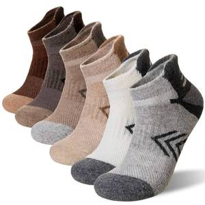 lot 73292 image: Merino Wool Ankle Hiking Running Socks for Women Compression Support Athletic Cushion Breathable No Show Socks 6 Pairs(GreyBrownWhite, Large) - Retail $16