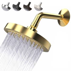 lot 73305 image: High Pressure Shower Head - Anti-Clogging Silicone Nozzles 2.5 GPM Removable Restrictor - Easy to Clean and Install - Includes Plumbers Tape - 6 inch - (Gold Finish 2.5GPM) - Retail $39