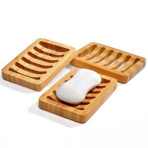lot 73315 image: 3 Pack Bamboo Wood Soap Dish Bar Soap Holder with Self Draining Tray Natural Waterfall Drain Soap Saver for Shower Bathroom Kitchen - Retail $8