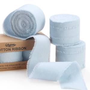 lot 73341 image: Keypan Blue Ribbon 1-12 x 15 Yards Handmade Cotton Frayed Fringe Fabric Ribbons for Crafts Flower Bouquets Wedding Baby Shower Home DIY Decor - Retail $10