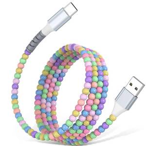 lot 73342 image: USB A to USB C Cable 3FT,Beaded Phone Charger Cord for iPhone 17 16 Pro Max 17e 15 Car play,Type C Cute Car Charger Charging Cord for iPad 10 11th A16Samsung S26 S25 S24 S23PixelAndroid Girls Women - Retail $10