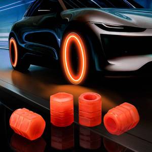 lot 73385 image: Glow in The Dark Tire Valve Caps Cool Fluorescent Valve Stem Caps for Car, SUV, Bicycle, Motorcycles, Trucks (20, Red) - Retail $10