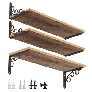 lot 73396 image: L Shelf Brackets for 4 5 Board, Floating Shelf Bracket Heavy Duty Metal Shelving Brackets for Shelves, Decorative Iron Rustic Wall Brackets for DIY Floating Shelf, 6 Pack Black - Retail $19