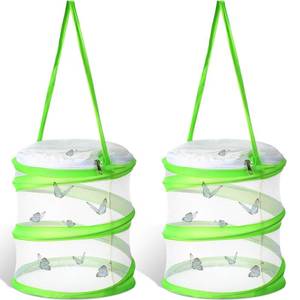 lot 73399 image: 2 Pcs Mini Butterfly Habitat Cage Clear Mesh Butterfly Net Cage Container Foldable Terrarium, 6.2x7.1inch (Green) - Retail $10