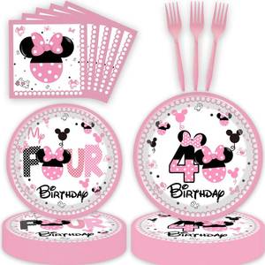 lot 73400 image: Pink 4th Birthday Decorations Girls Four Years Old Disposable Paper Plates Napkins Forks Dinnerware for Girls Fourth Birthday Party Supplies Decorations - Retail $17