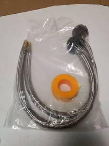 lot 73406 image: 1.5FT RV Propane Pigtail Hose, 2pack 304Stainless Steel Propane Tank Hose, Gas Grill Regulator Connetor, 14 Male Flare Braided Propane Lines for RV Two-Stage Regulator - Retail $13