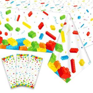 lot 73417 image: 3 Pcs Building Blocks Tablecloth 105 x 54 inches - Building Blocks Theme Party Decorations Disposable Plastic Table Cover for Children Kids Birthday Party Decor Supplies Favors (White) - Retail $10