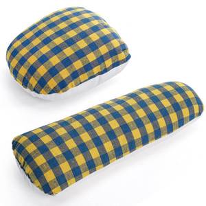 lot 73448 image: WRINGKIT Tailors Ham and Seam Roll Set, Solid Linen and Doll Cotton Pressing Ham, Professional Tailors Ham for Ironing Sewing Collars, Darts, Sleeve, Curved Seams, Blue and Yellow Plaid - Retail $17