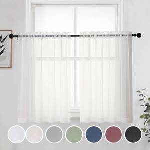 lot 73451 image: Short Sheer Curtains 30 Inches 2 Panels Set, Kitchen Tiers Light Filtering Rod Pocket Cafe Curtains for Kitchen Bathroom Small Half Window, 42 in W x 30 in L, Ivory - Retail $10
