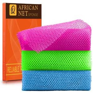 lot 73452 image: 3 Pieces African Bath Sponge African Net Long Net Bath Sponge Exfoliating Shower Body Scrubber Back Scrubber Skin Smoother,Great for Daily Use (Rose Red, Blue, Green) - Retail $7