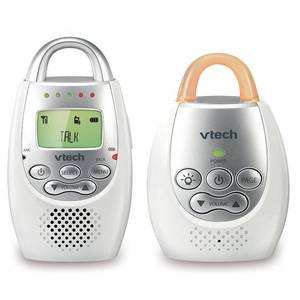 lot 73482 image: VTech Communications DM221 Audio Baby Monitor with up to 1,000 ft of Range, Vibrating Sound-Alert, Talk Back Intercom & Night Light Loop, WhiteSilver - Retail $37