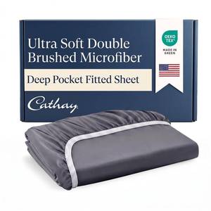 lot 73493 image: Cathay Home Luxury Wrinkle And Fade Resistant Double Brushed Ultra Soft Microfiber 14-inch Standard Pocket Single Fitted Sheet, Gray, Twin - Retail $12