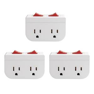 lot 73494 image: Grounded Outlet Wall Tap Adapter with Red Indicator OnOff Power Switch (3 PKDouble Switch) - Retail $13