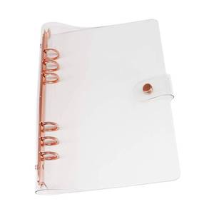 lot 73504 image: Personal A5 Transparent PVC Binder Cover Clear Soft PVC Notebook Shell Rose Gold 6 Rings Protector with Snap Button Closure Loose Leaf Folders (Personal A5, Clear Cover  Rose Gold Binder) - Retail $9