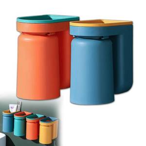 lot 73507 image: Toothbrush Holder Wall Mounted with Cup,2-in-1 Toothbrush Holders & Cups Set,Inverted Design for Easy Cleaning and draining,Stick-on Toothbrush Holder for Bathroom (BlueOrange) - Retail $12