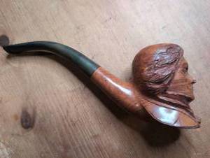Carved Wood Smoking Pipe Head Sculpted Face with Stem