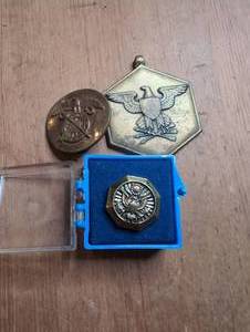 lot 2006 image: Military Insignia Badges Lot 3 Pieces with Storage Case