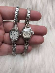 lot 3110 image: 2 Vintage Womens Wristwatches with Ornate Bracelets - Caravelle  Gruen