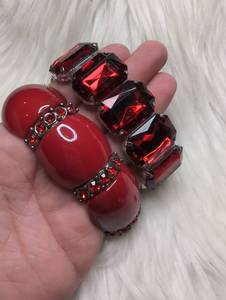 lot 3202 image: Red Bead Bracelet with Rhinestone Bracelet - 2 ct