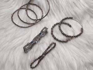 lot 3205 image: Beaded Bracelet Lot with Heart Charm and Rhinestone Accents - 7 ct