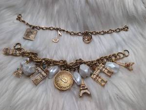 lot 3208 image: Charm Bracelets Paris Medallion, Eiffel Tower, Musical Note, and Pearl Accents - 2 ct