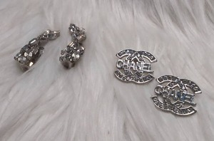 lot 3302 image: Replica Chanel Logo Earrings &nbspVintage Rhinestone Crystal Earrings - 2 ct