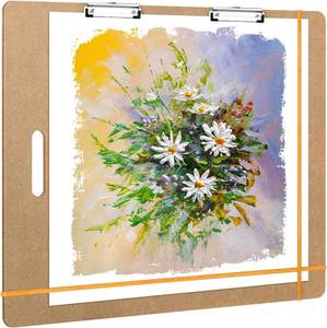 lot 6758 image: 23x26 Drawing Board with Handle, Wooden Clipboard, 2 Clips & Elastic Bands