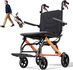 Foldable Transport Wheelchair with Removable Cushion & Telescopic Handle