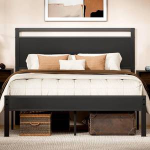 lot 6771 image: Z-hom Queen Bed Frame with Wood Headboard & Footboard, Sturdy Metal, Black
