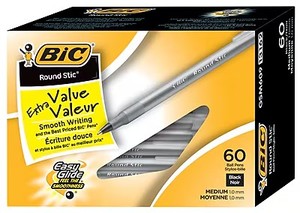 lot 6777 image: BIC Round Stic Xtra Life Black Ballpoint Pens, 1.0 mm, 60-Count