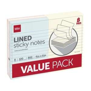 lot 6784 image: Office Depot Brand Self-Stick Notes, Lined, 4x6, 100 SheetsPad, 8-Pack