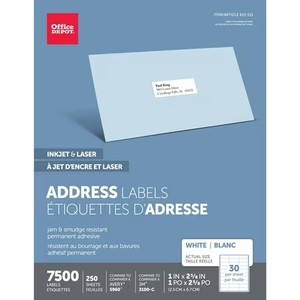 lot 6790 image: Office Depot InkjetLaser Address Labels, 1x2 58 in, 7,500, 505-O004-0005