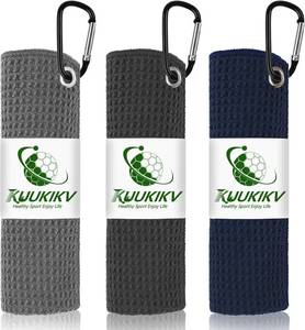 lot 6836 image: 3 Pack 16x16 Golf Towels for Bags, 3 Colors  Premium Waffle Carabiner Towels