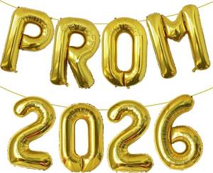 lot 6849 image: 5 Packs KALOR Gold Prom 2026 Banner Balloons, 32-Inch Mylar Graduation Balloons