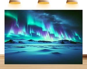 lot 6912 image: 10x8ft Northern Lights Backdrop Starry Night, Snow-Capped Mountains