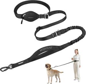 lot 6926 image: MIDOG Hands-Free Dog Leash for Large Dogs - Adjustable Waist, Zipper Pouch
