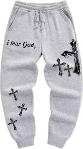 lot 6955 image: WDIRARA Mens Letter Cross Print Jogger Pants with Drawstring Waist Pockets - S