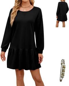 lot 7008 image: Womens Sweatshirt Dress Long Sleeve Crewneck, Ruffle Hem Mini - S
