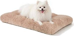 lot 7009 image: JOEJOY Dog Bed Crate Pad, Plush Washable, Anti-Slip Pad, 23 x 18, Beige