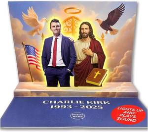 lot 7055 image: Charlie Kirk Memorial Tribute Talking Pop-Up Card with Real Voice, Lights