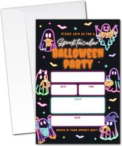 lot 7076 image: Halloween Party Invitations - 20 Neon Glow 4x6 Cards with Envelopes