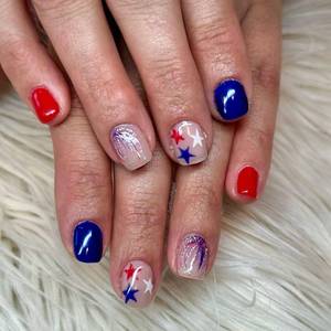 lot 7120 image: 2 Packs 24pcs July 4th Press-On Nails Short Square Fireworks Patriotic Full-Cove