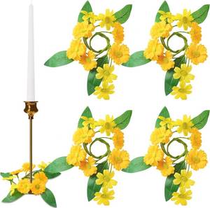 lot 7160 image: Suncalla 4 Pcs 1.25 Mini Spring Daisy Candle Ring - Yellow Flower Holder