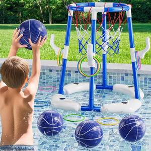 lot 7191 image: MSKOLER Pool Basketball Hoop 2-in-1 Pool Toys with 4 Balls Pump Ages 4-12