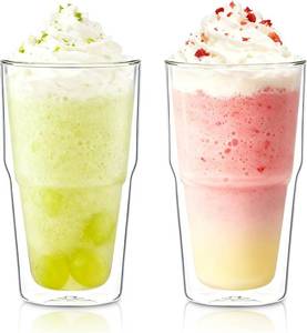 lot 7272 image: INSETLAN 16oz Double Wall Glass Cups, Set of 2, Borosilicate Tumblers